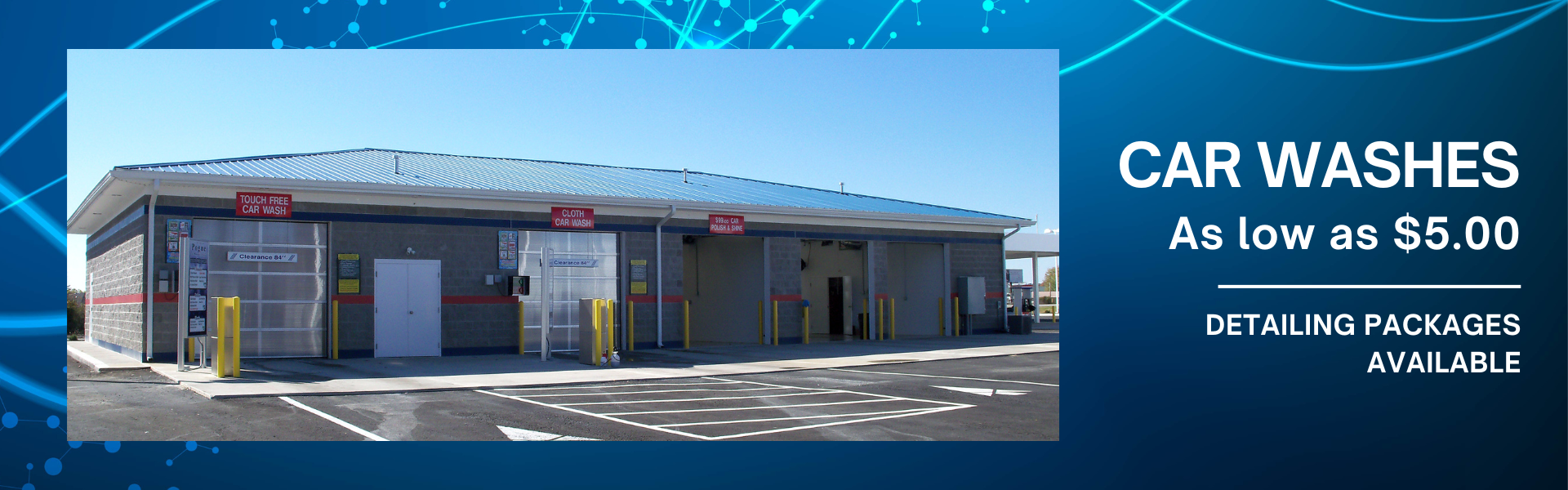 Car Washes as low as $5.00. Detailing Packages Available.